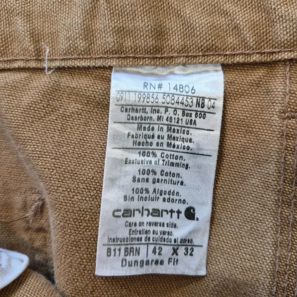 Carhartt Pants Men's 42x32 Heavy Duty B11 BRN Brown Canvas Carpenter Work Jeans